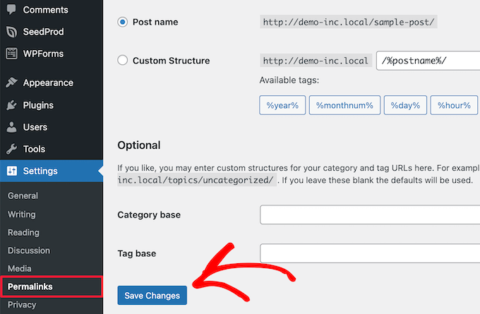 Save permalink settings