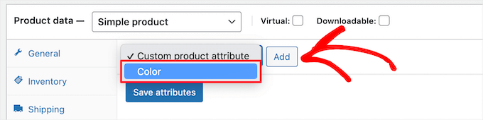 Select product attribute drop down