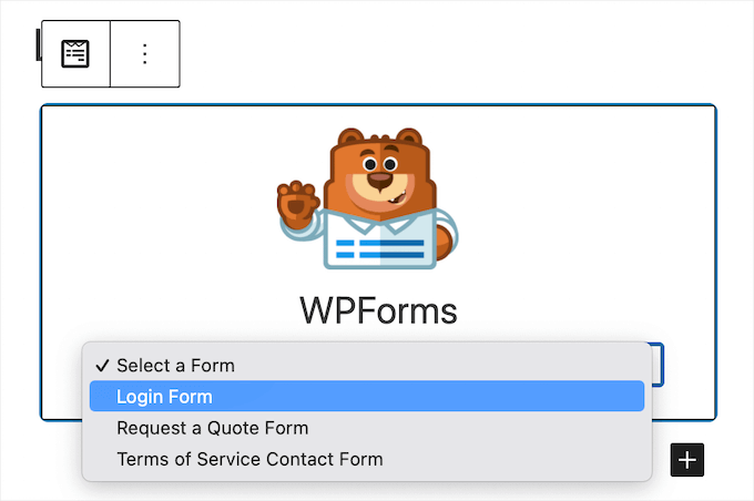 Select login form from drop down