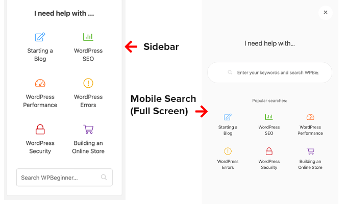 WPBeginner Full Screen Mobile Search and Sidebar Search Widget