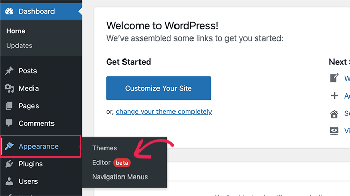 Khởi chạy trình chỉnh sửa trang web trong WordPress 5.9
