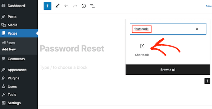Adding a custom password reset page using a shortcode