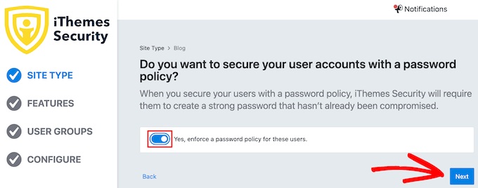 Turn on enforce password policy