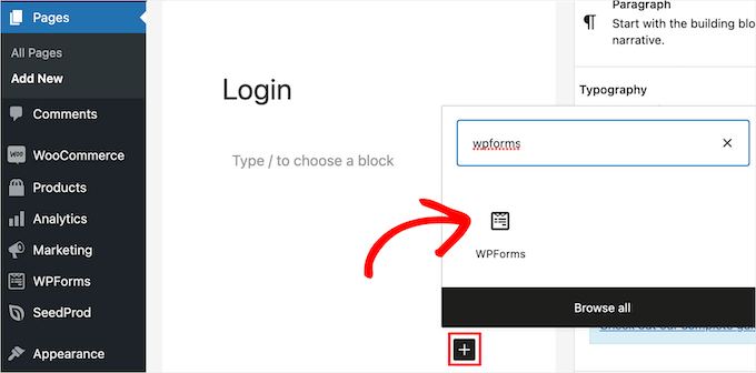 Select WPForms block