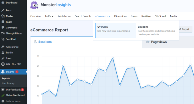 View eCommerce report in MonsterInsights