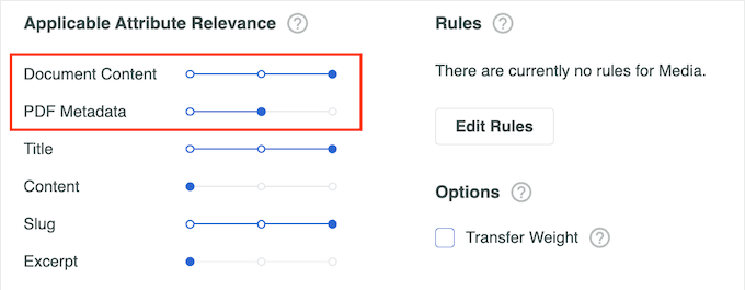 Changing the attribute relevancy sliders in the search algorithm 