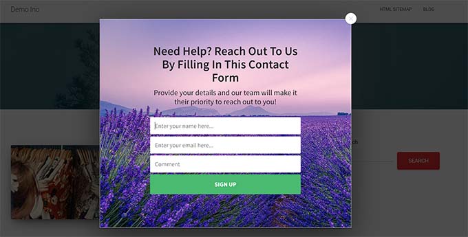 Fill contact form popup