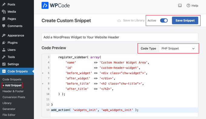 Adding the Code Snippet to WPCode