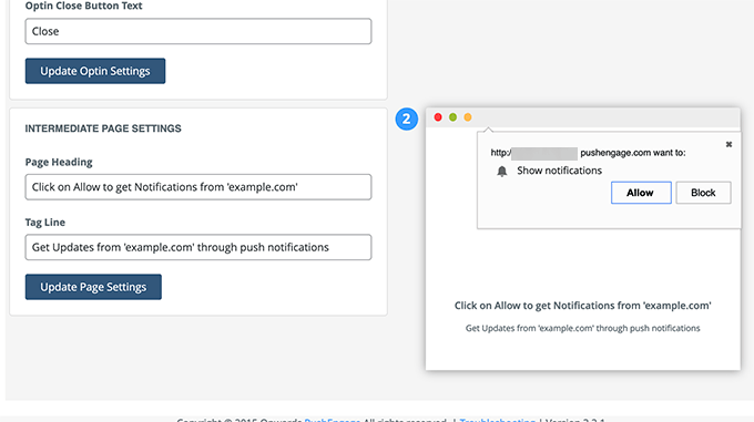 Intermediate page settings