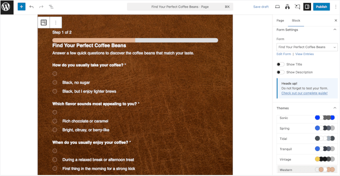 Un quiz focalizzato sulla conversione, creato utilizzando WPForms