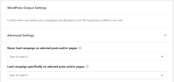 Specify pages to load the campaign