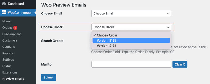 Sélectionnez la commande que vous souhaitez visualiser