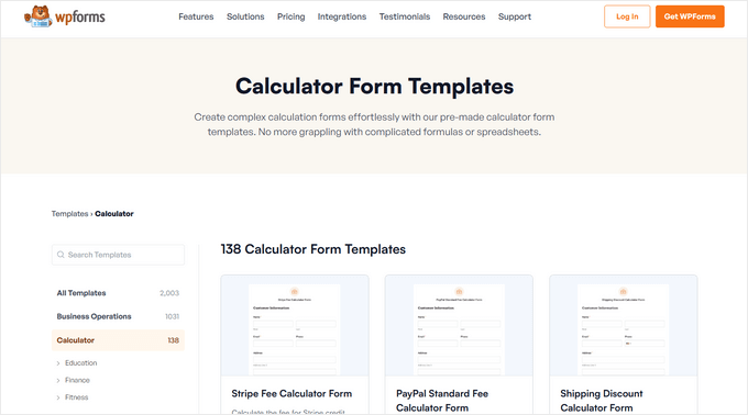 Șabloane de formulare calculator WPForms