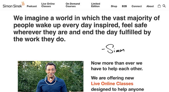 Simon Sinek - Author website example