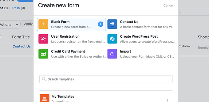 Choose blank form template