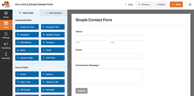 Contact form builder