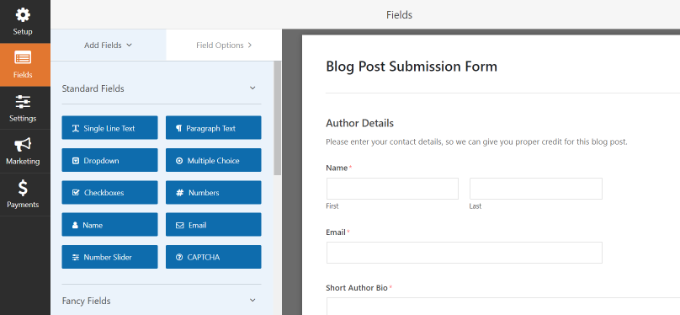 Drag and drop form fields