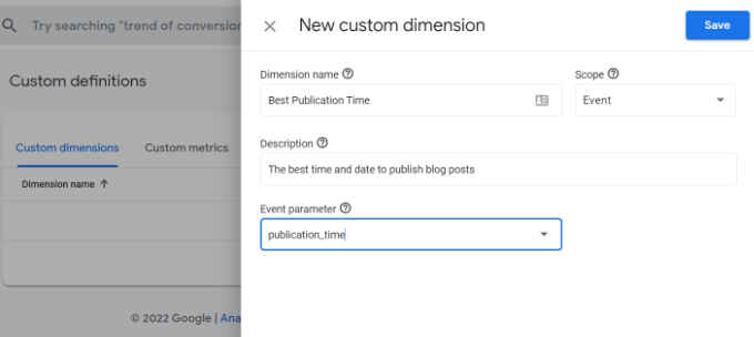 Enter custom definition details