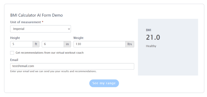 Formidable Forms BMI calculator with range