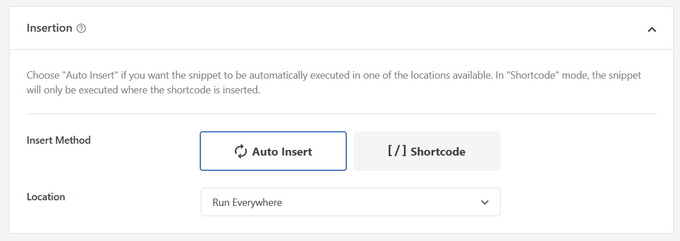 Choose WPCode insertion method