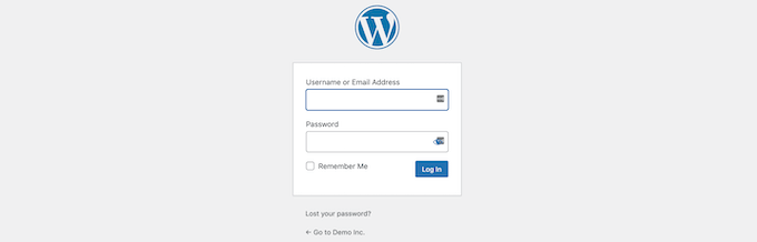 Standard WordPress login screen example