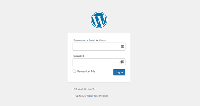 Пример стандартного экрана входа в WordPress