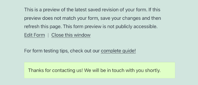 Testing form confirmation