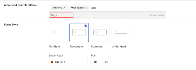 Adding filters to the WordPress search