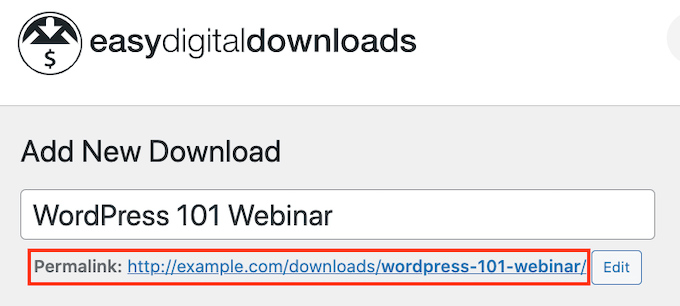 The product URL for a digital download