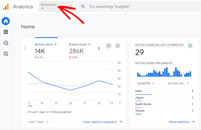 Wählen Sie eine Website-Property in GA4 aus