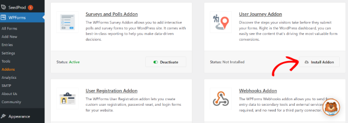 Install user journey addon