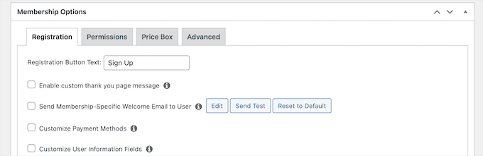 Membership option and permissions meta box