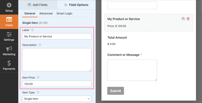 Configure the Single Item Field