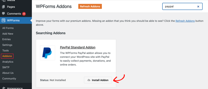 Install the PayPal Standard Addon
