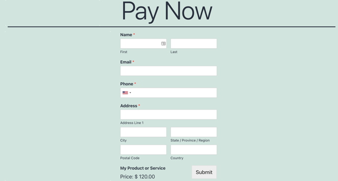 Vorschau des PayPal-Zahlungsformulars