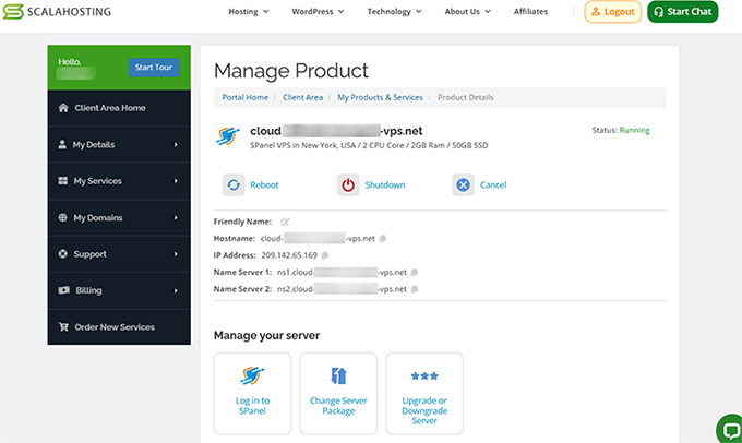 ScalaHosting dashboard