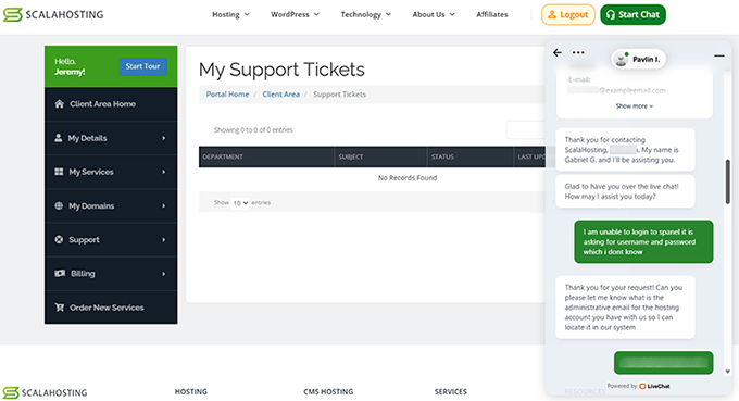 ScalaHosting support options