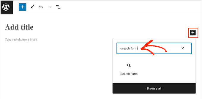 Adding a search form to a page or post using a block