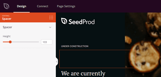 Use the slider to adjust the height of the SeedProd Spacer block