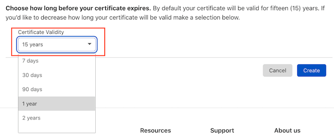 Changing your certificate validity 