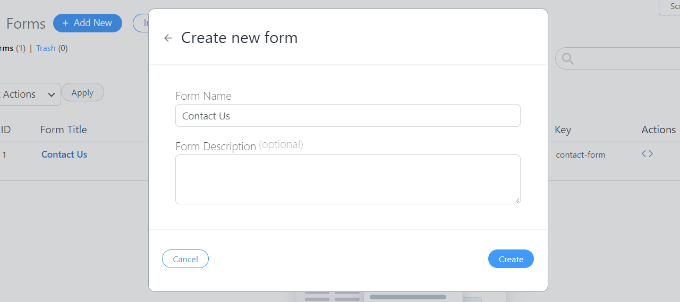 Enter form name and description