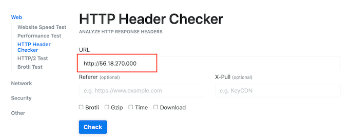 The HTTP Header Checker tool