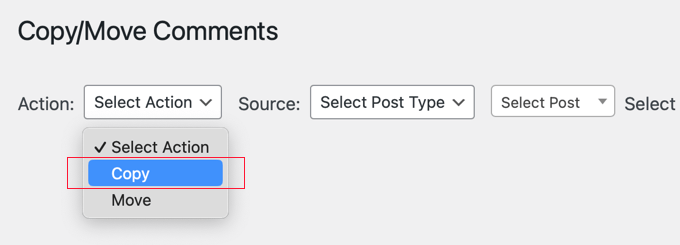 Choosing whether to copy or move comments between WordPress posts 