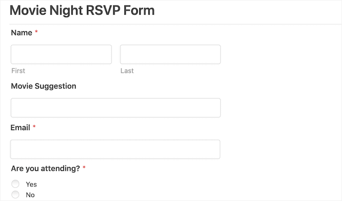 An example booking form created using WPForms An example booking form created using WPForms