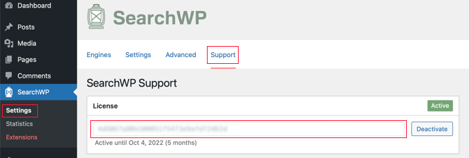 کلید مجوز SearchWP خود را جایگذاری کنید