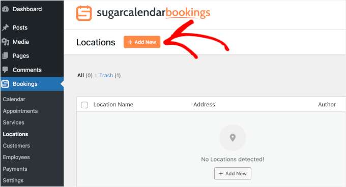 Clicking Add New to add a new location Clicking Add New to add a new location