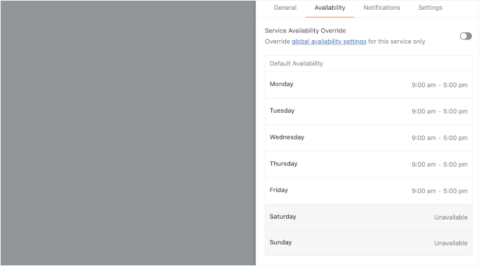 Customizing service availability-services-addnew-availability Customizing service availability