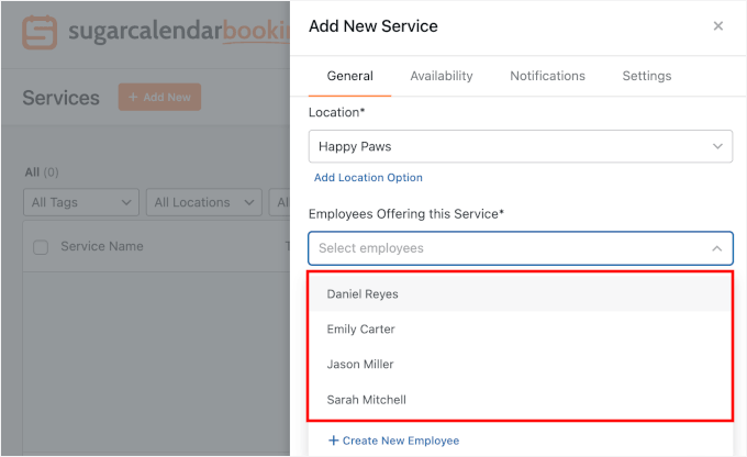 Assigning employees for a service Assigning employees for a service