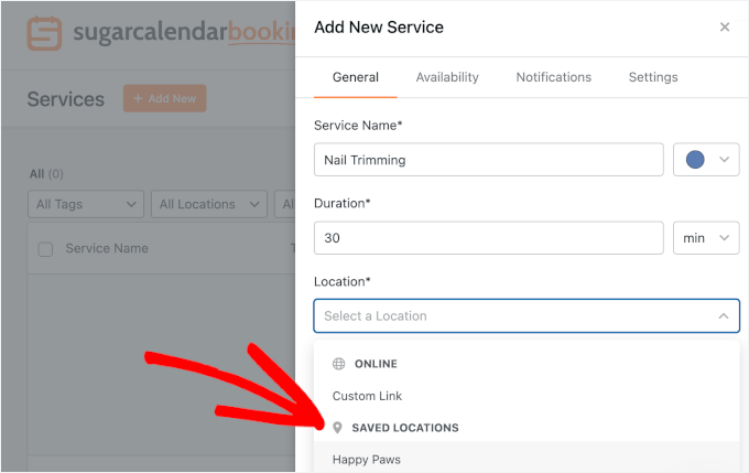 Assigning a location for a service Assigning a location for a service