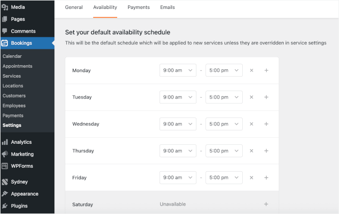 Setting up booking availability Setting up booking availability